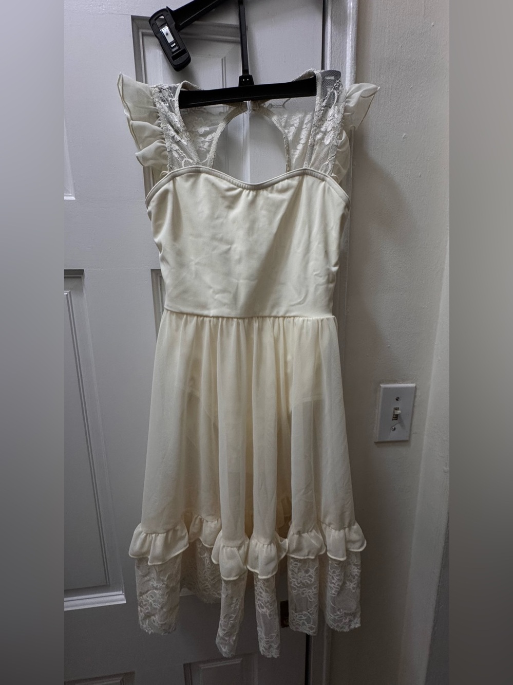 Weissman dance Ivory Ruffled Lace A-Line Kids Dress